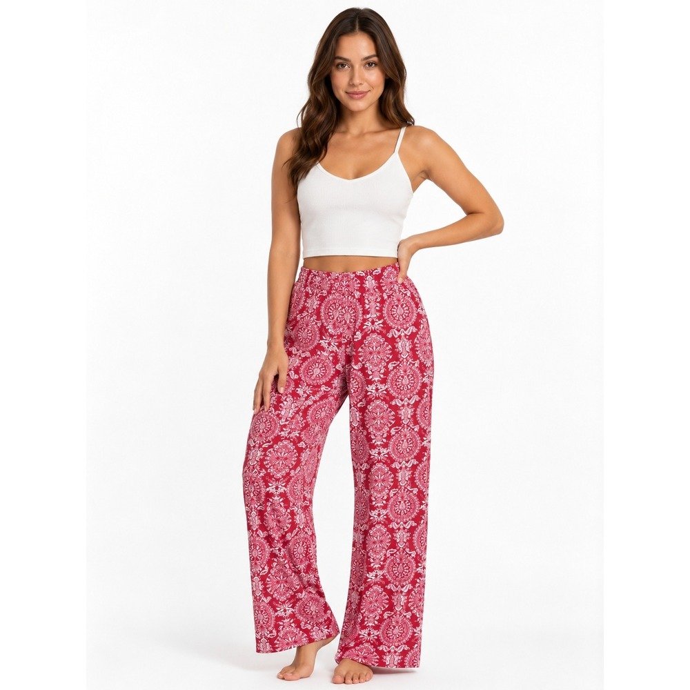 Soma Small Red Medallion Print Wide Leg Lounge Cotton Pants Womens